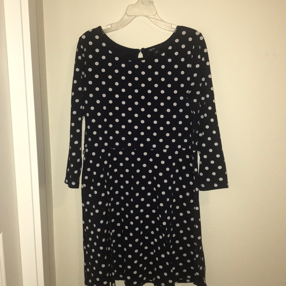 long sleeve navy blue pocka dot dress